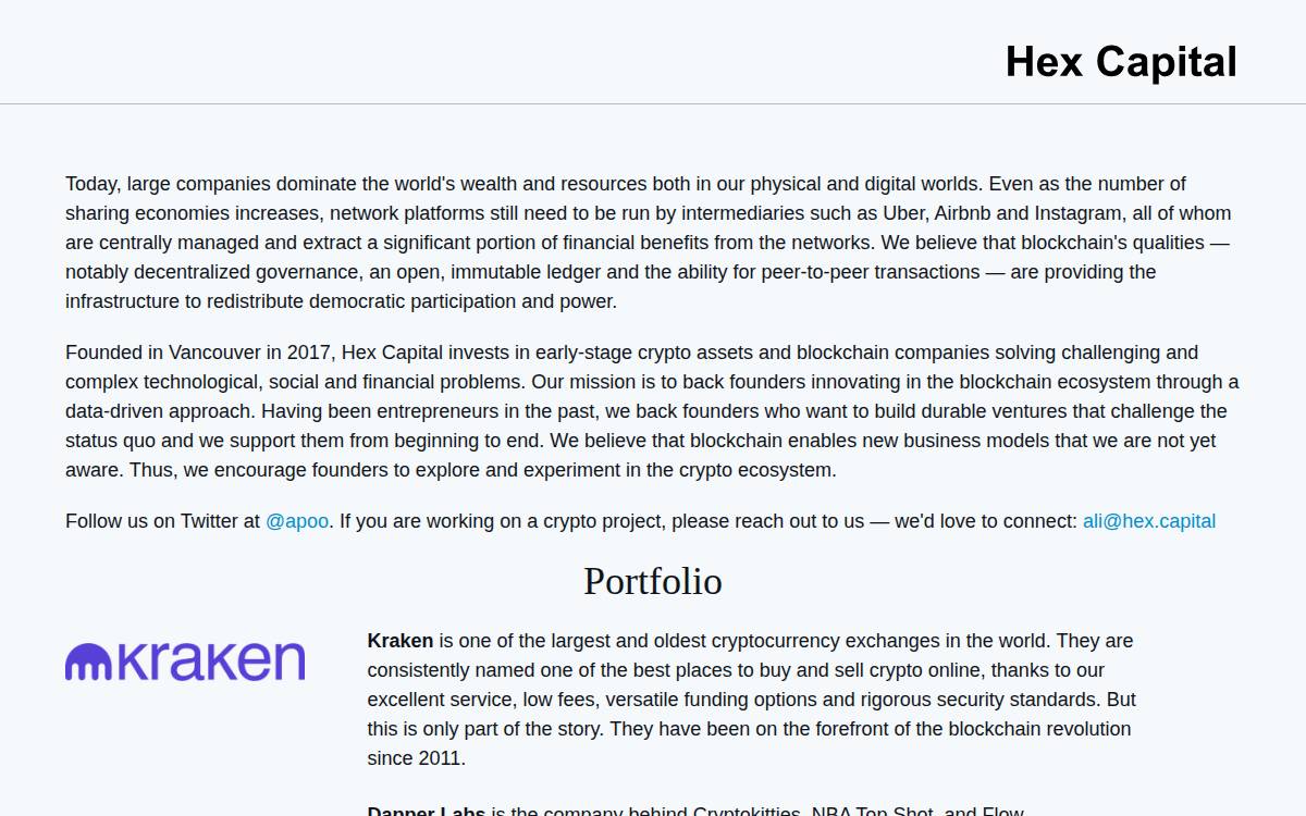 Hex Capital website preview