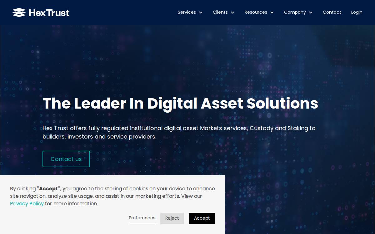 Hex Trust website preview