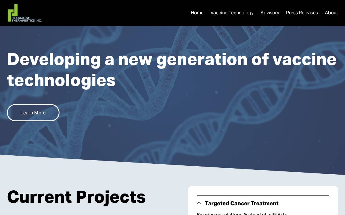 Hexamer Therapeutics website preview