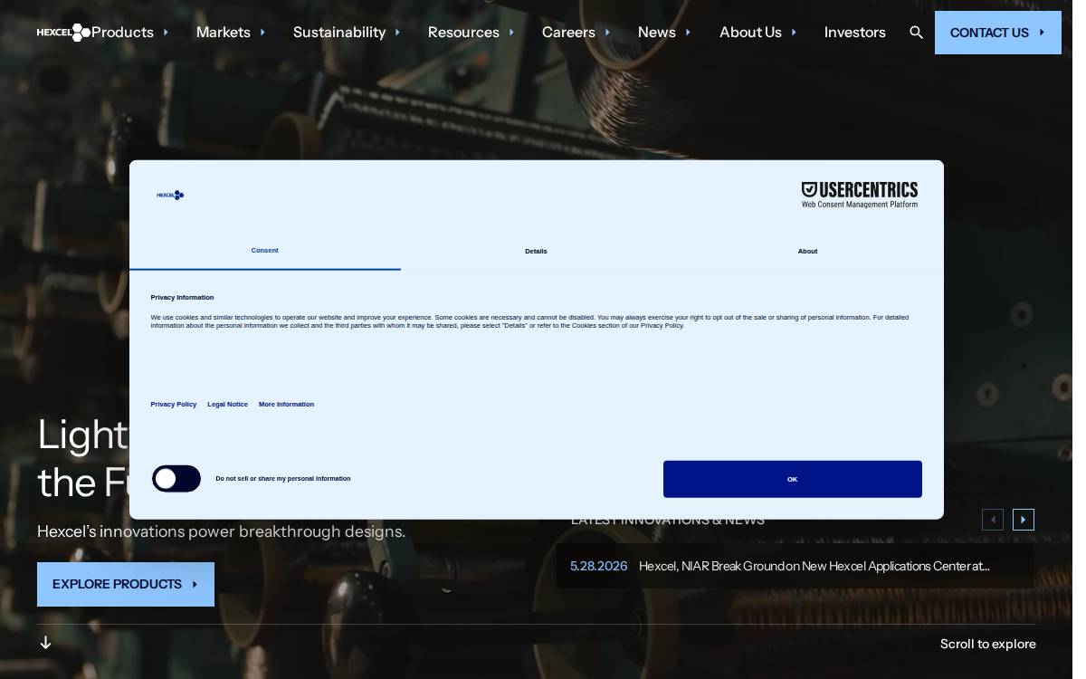 Hexcel Corporation website preview