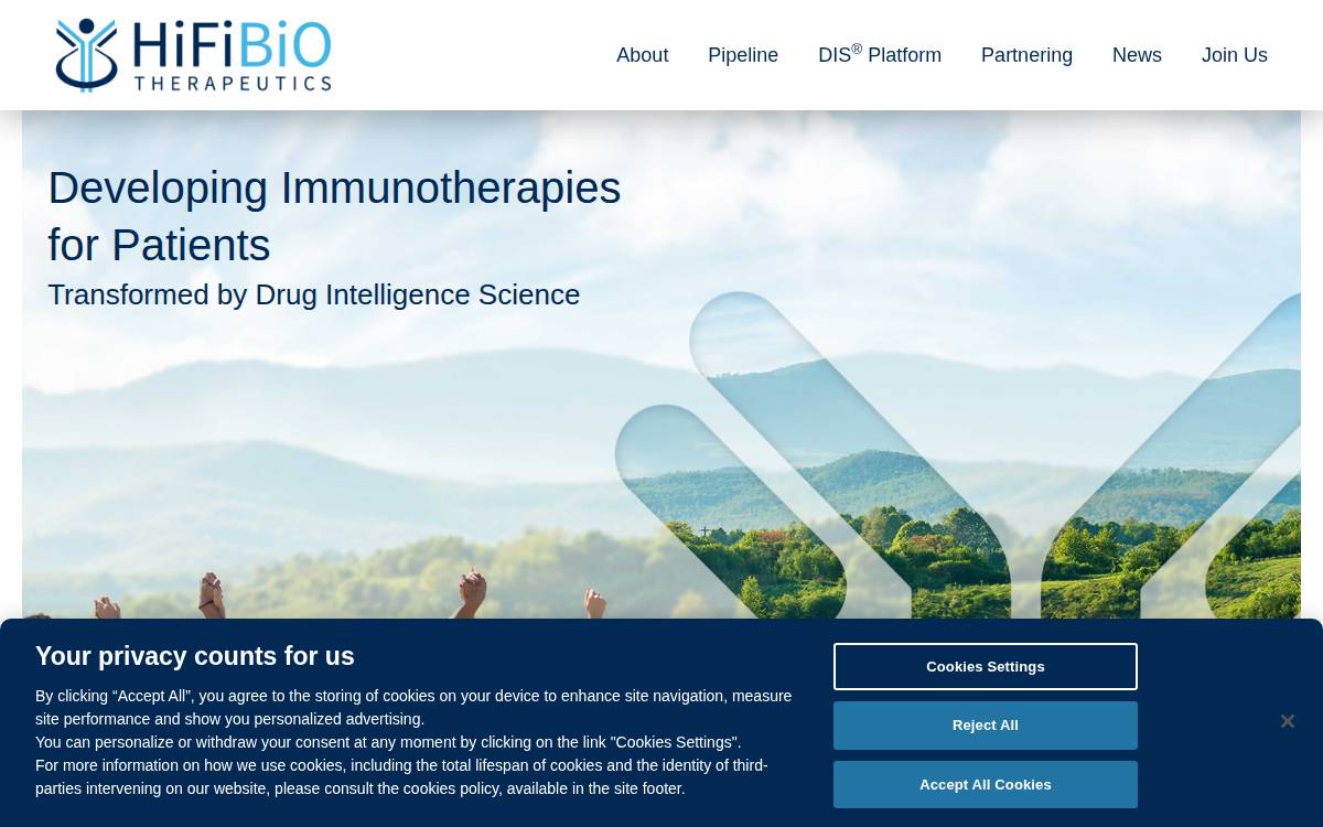 HiFiBiO Therapeutics website preview