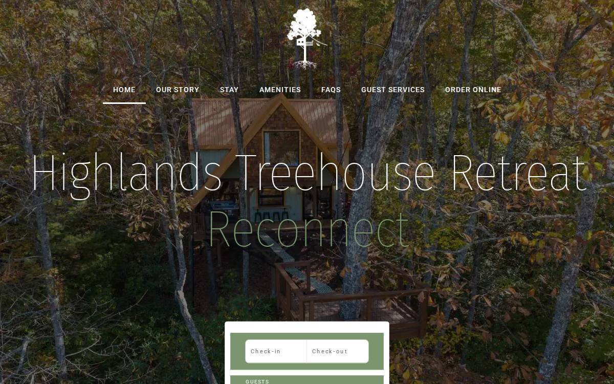 Highlands Treehouse Retreat website preview