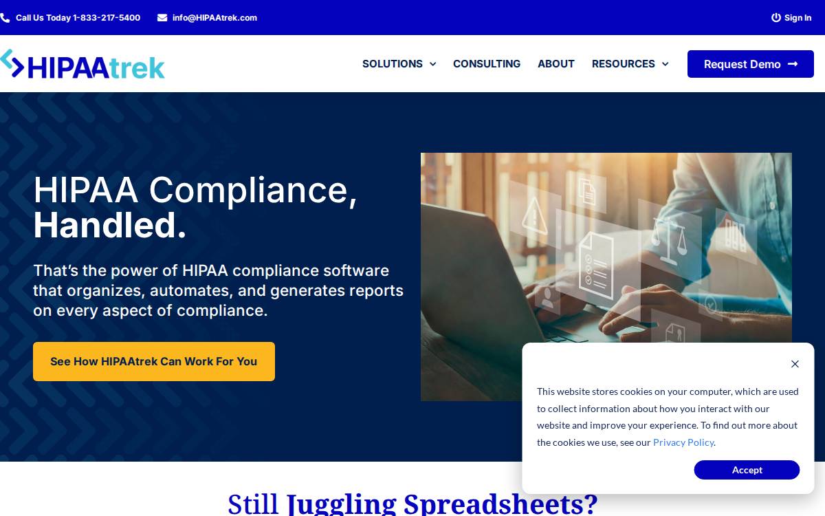 HIPAAtrek HIPAA compliance software website preview