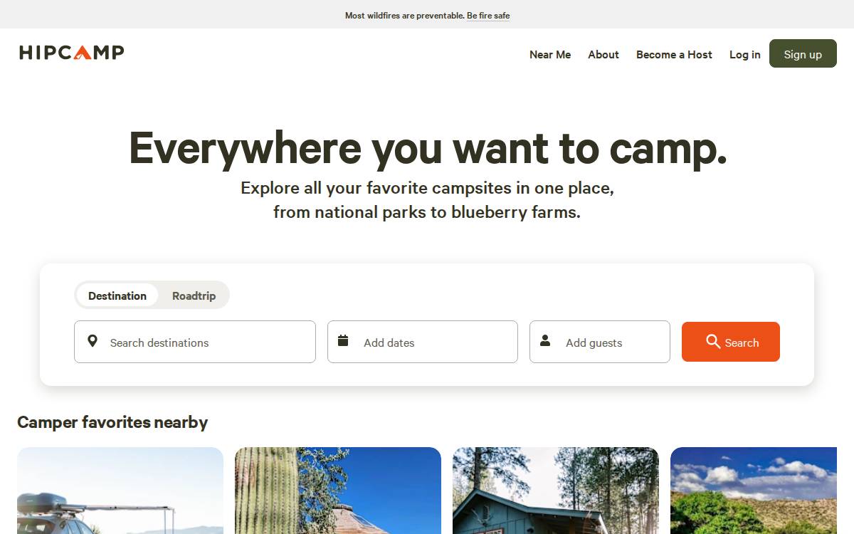 Hipcamp website preview