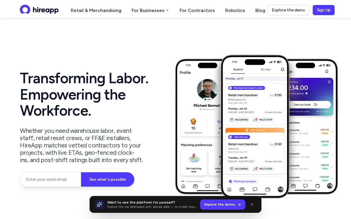 HireApp website preview