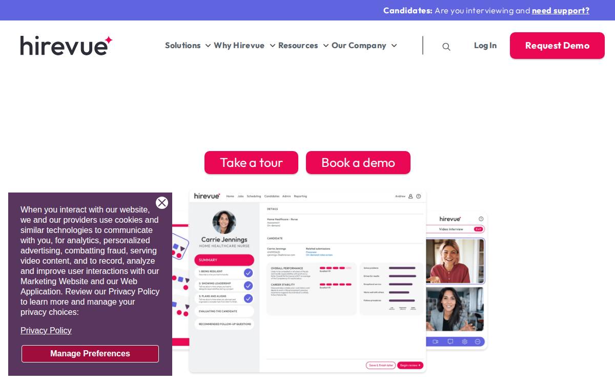 HireVue website preview