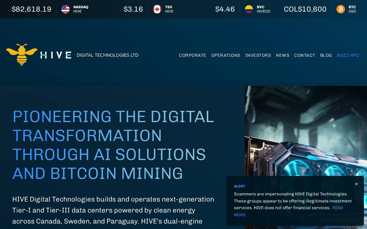 HIVE Digital Technologies website preview