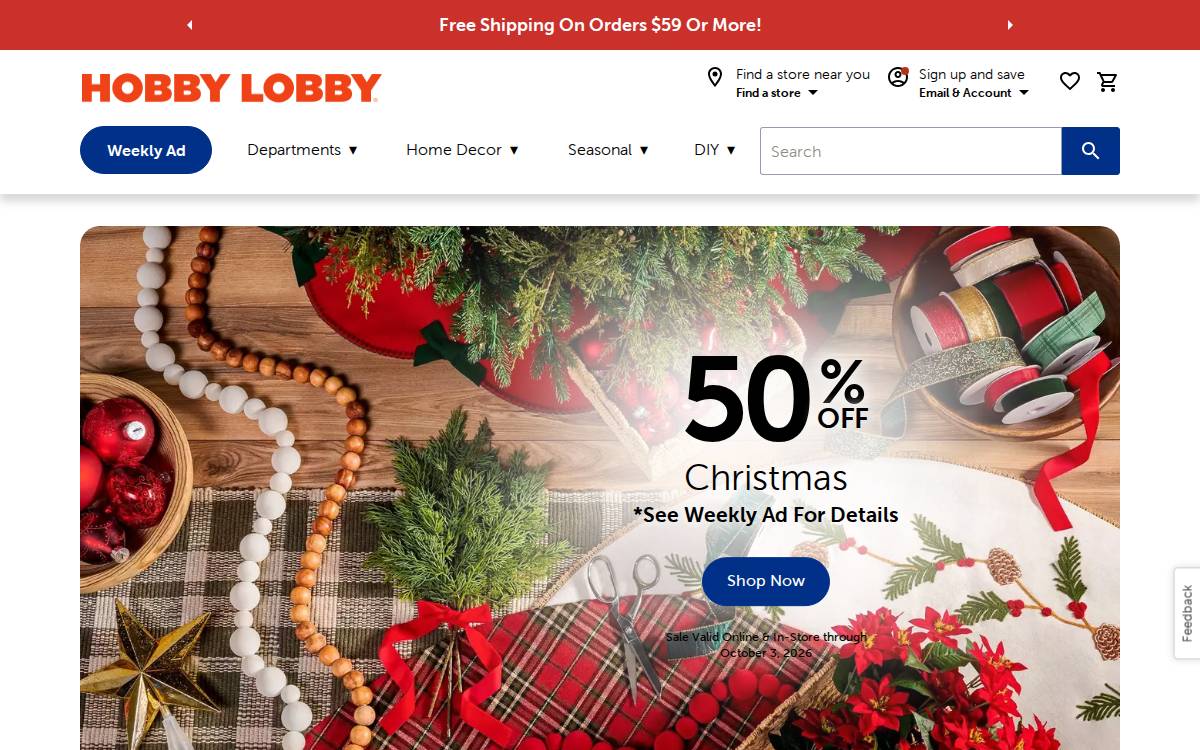 Hobby Lobby website preview