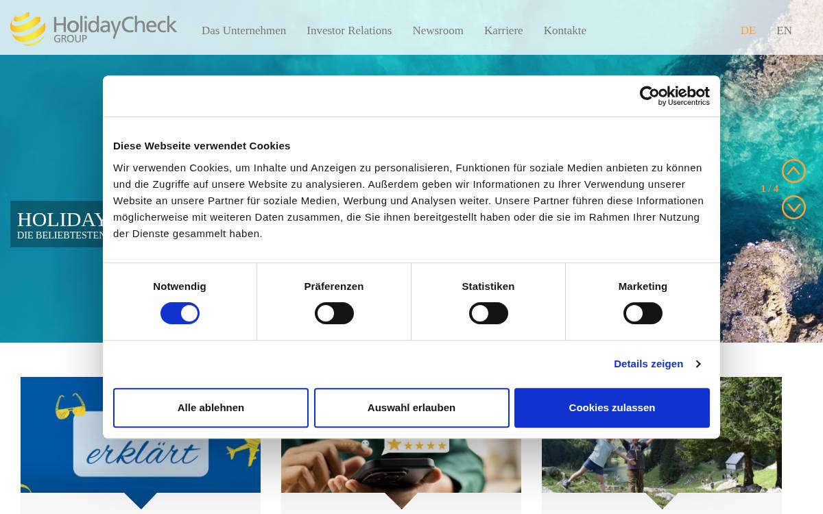 Holidaycheck website preview