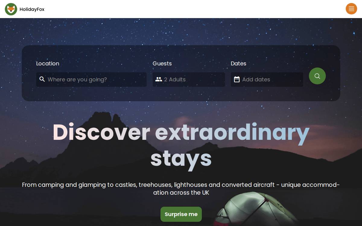 Holidayfox website preview
