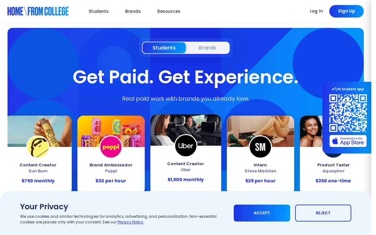 Home From College website preview