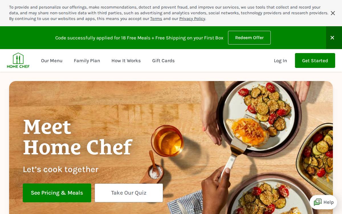 Home Chef website preview
