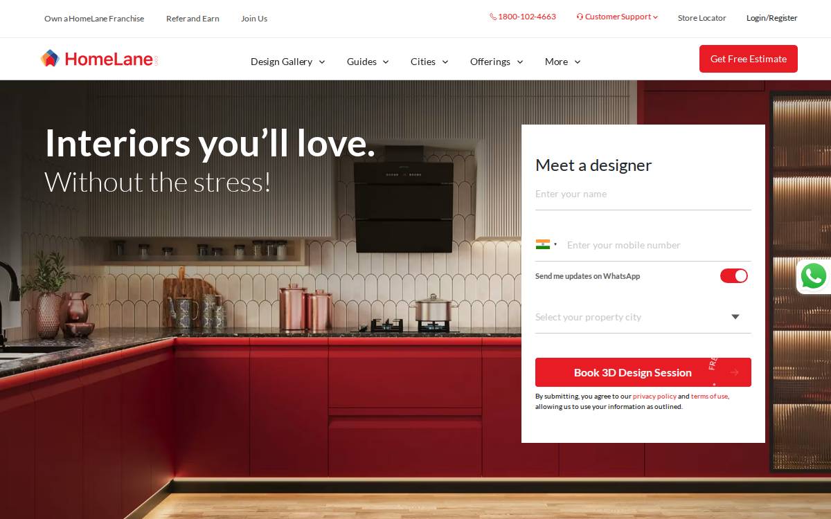 HomeLane website preview