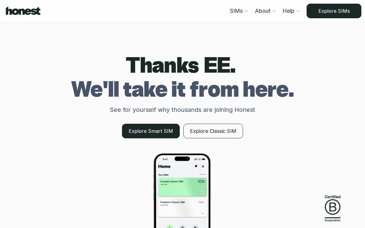 Honest Mobile website preview