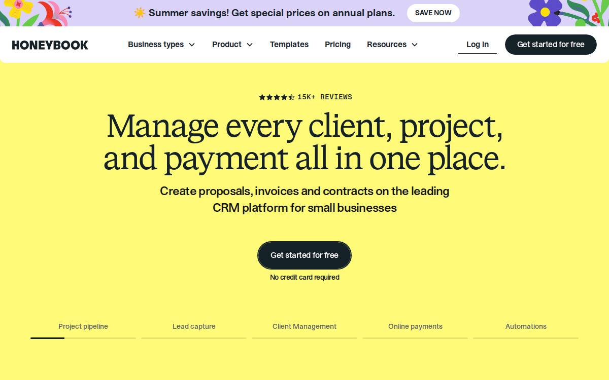 HoneyBook website preview