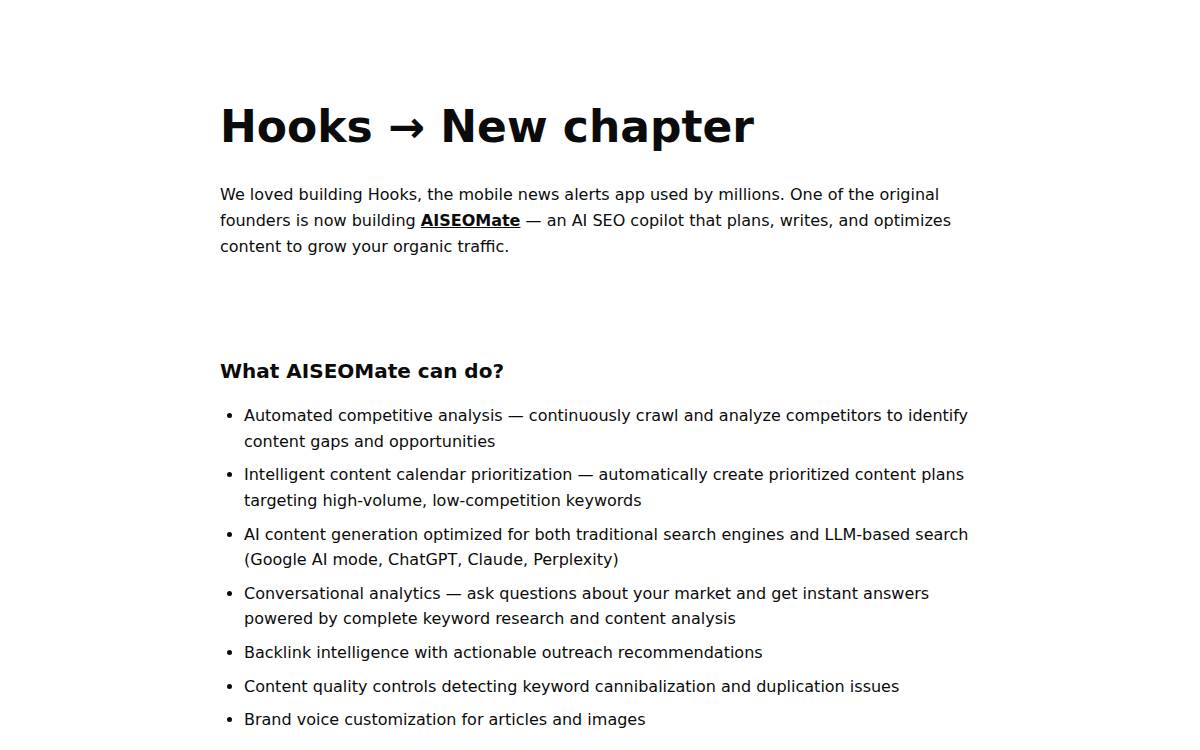 Hooks website preview