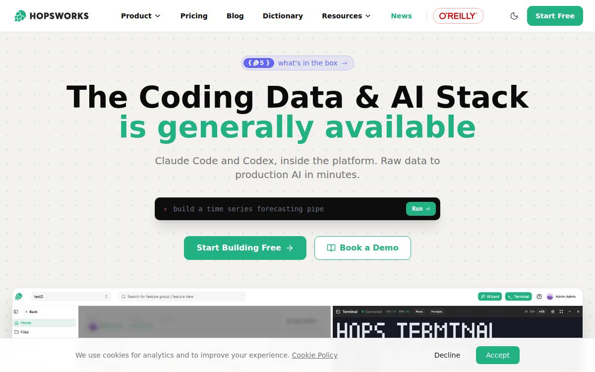 Hopsworks website preview