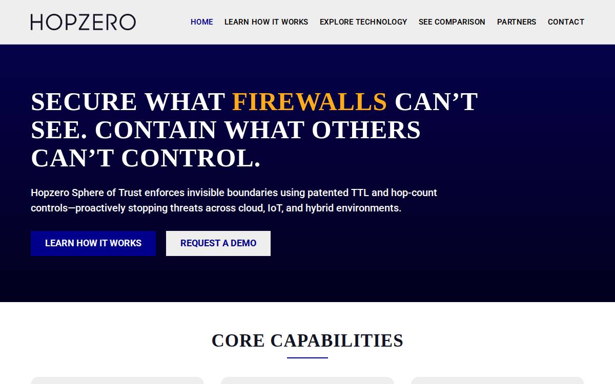HopZero website preview