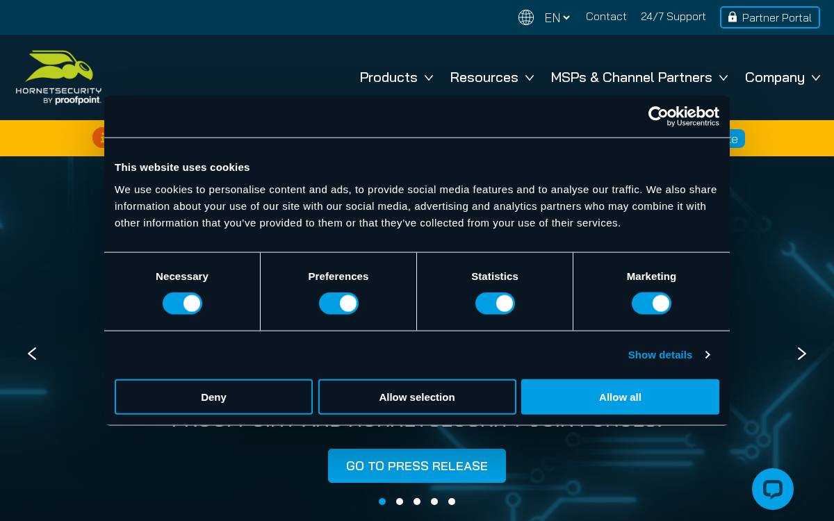 Hornet Security website preview
