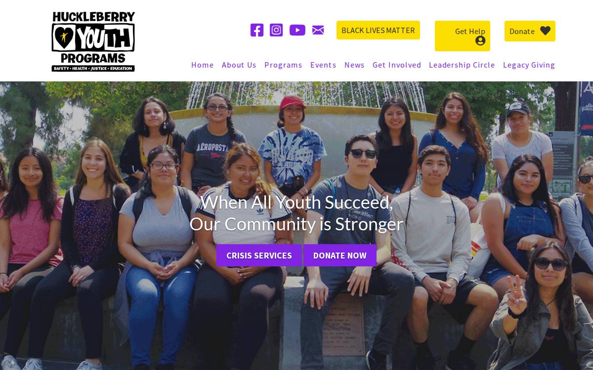 Huckleberry Youth Programs website preview