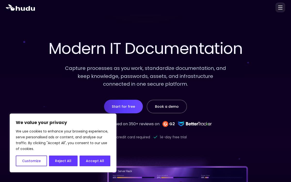 Hudu website preview