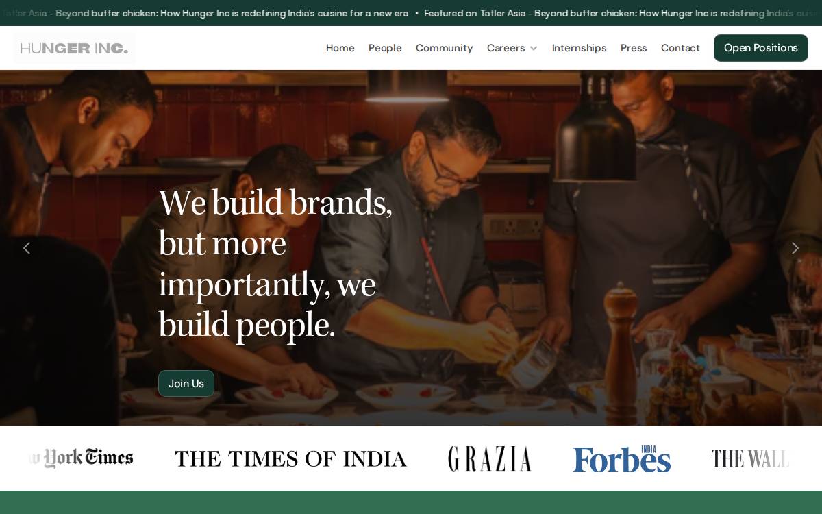Hunger Inc Consumer Brand website preview