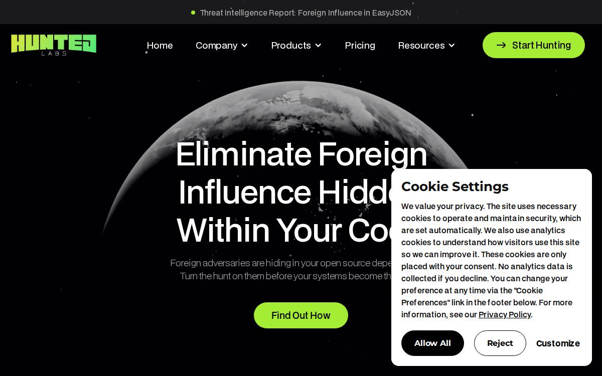 Hunted Labs website preview