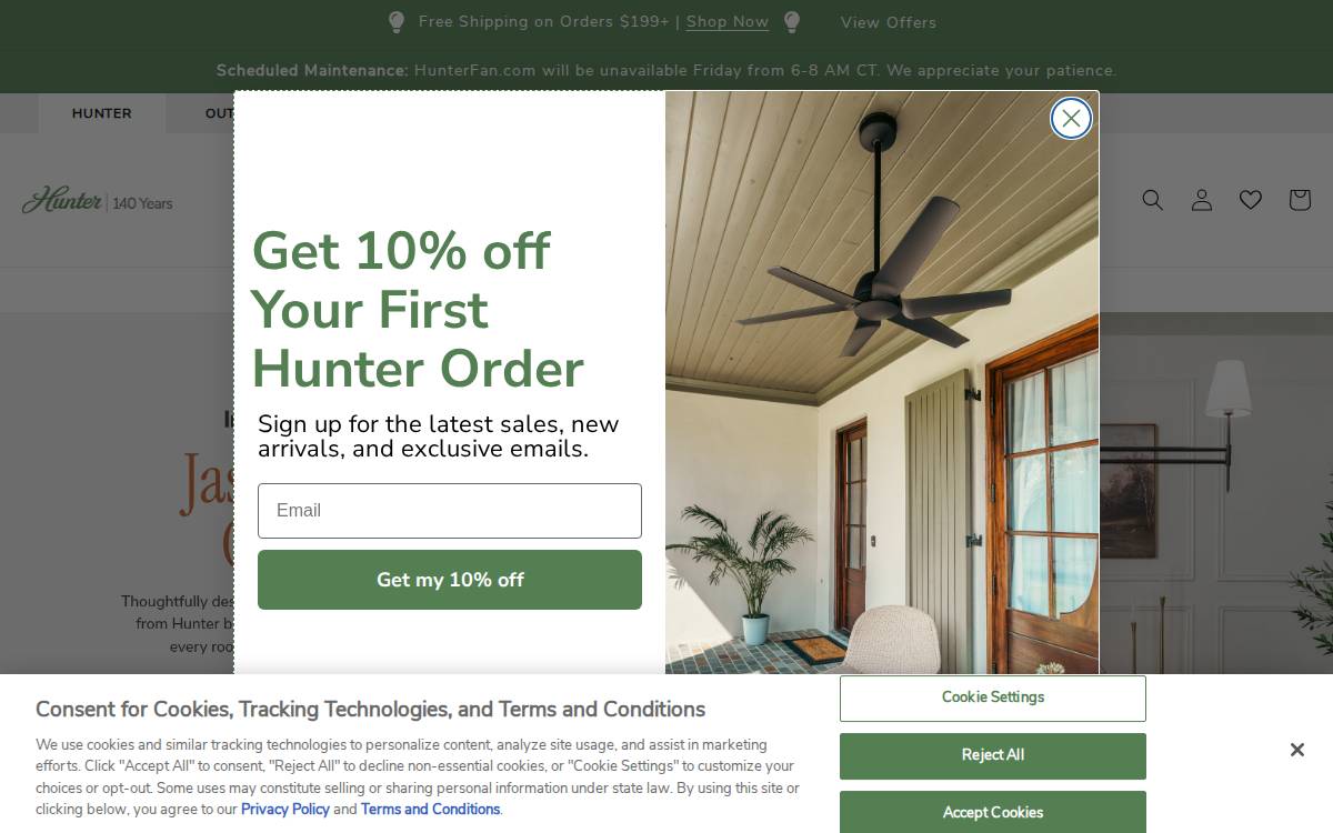 Hunter Fan website preview