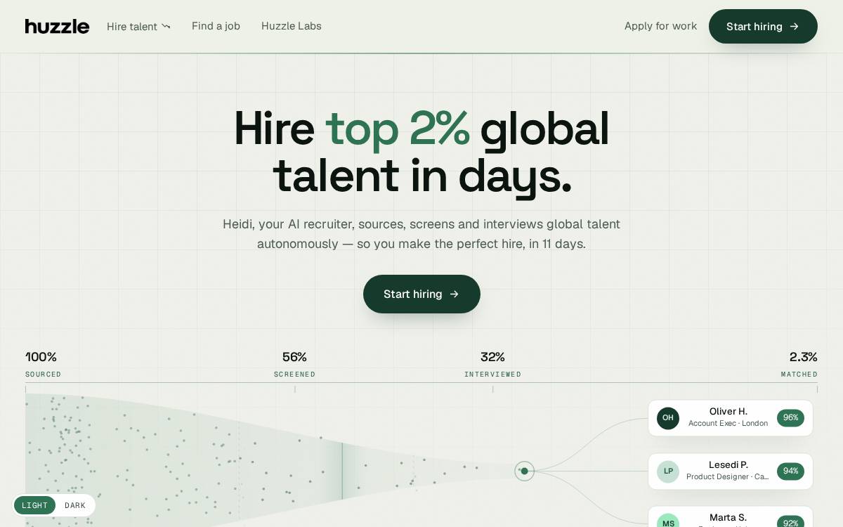 Huzzle website preview
