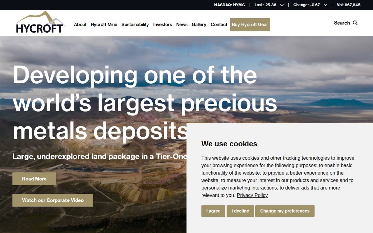 Hycroft Mining Holding website preview