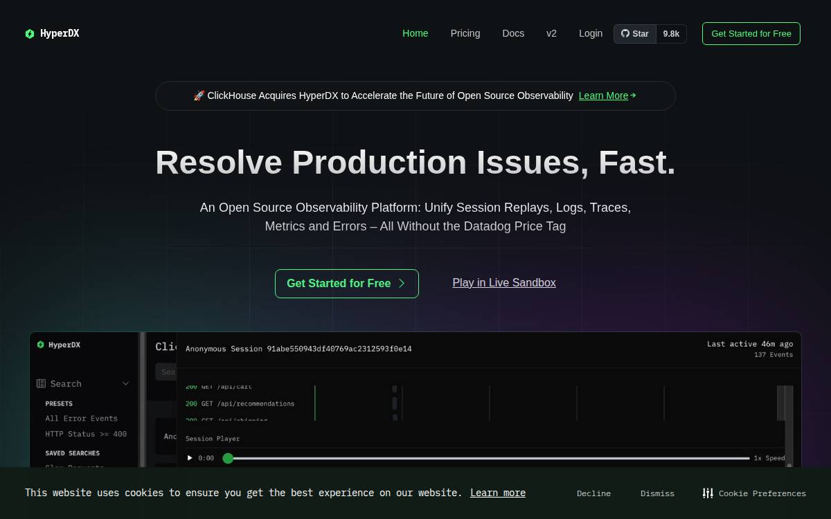 HyperDX website preview
