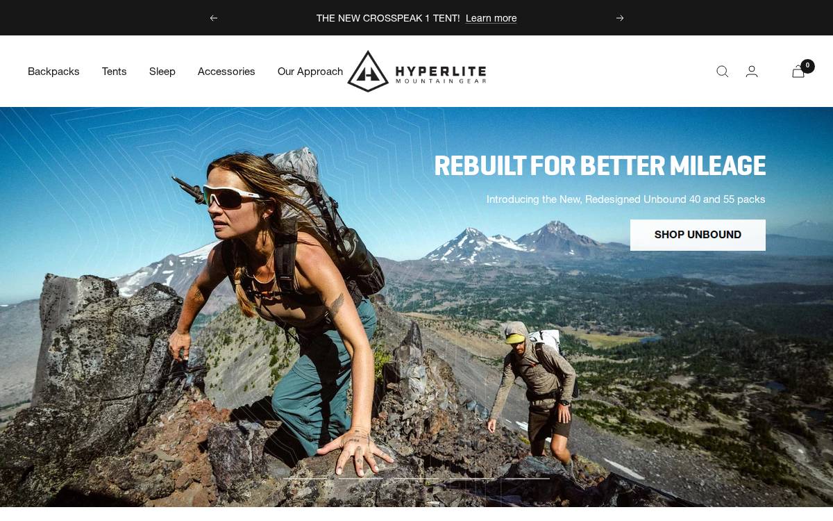 Hyperlite Mountain Gear website preview