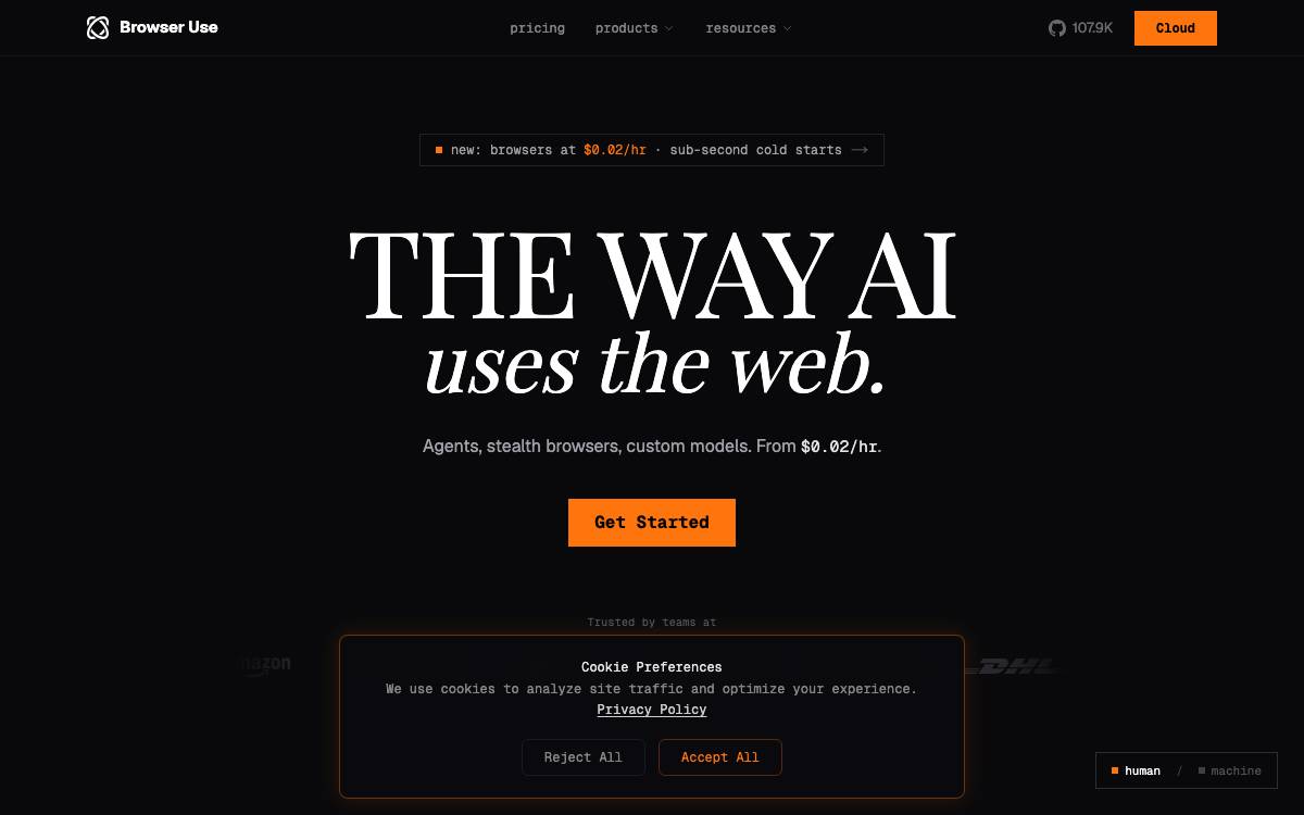 Browser Use website preview