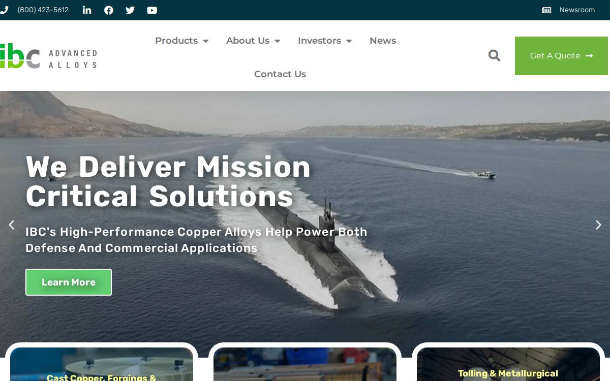 IBC Advanced Alloys website preview