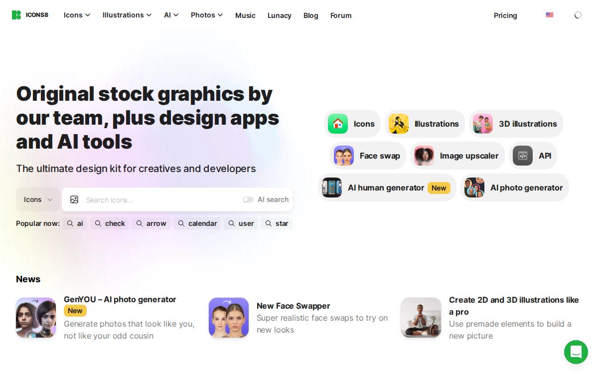 Icons by Icons8 website preview