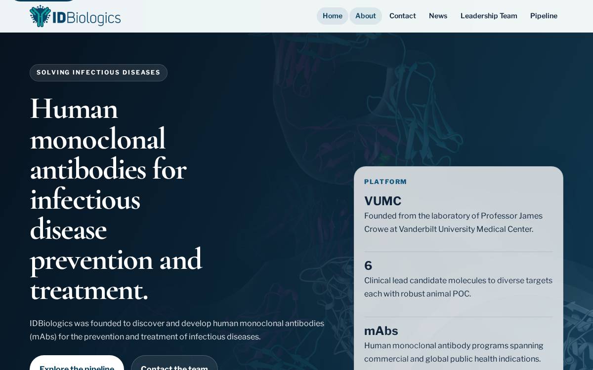 IDBiologics website preview
