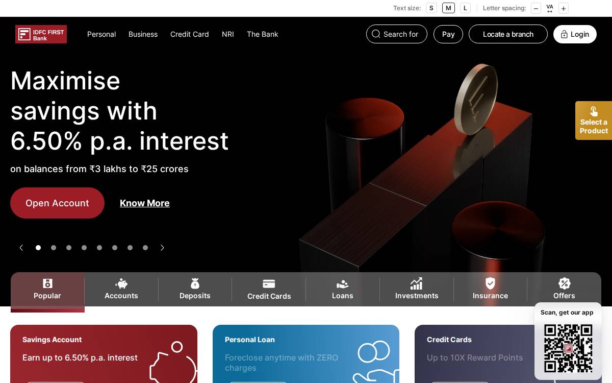 Idfc First Bank website preview