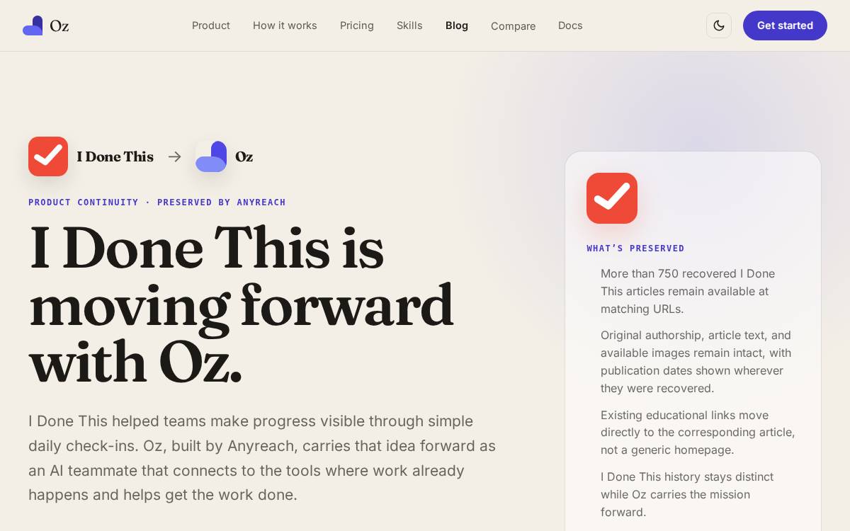 iDoneThis website preview