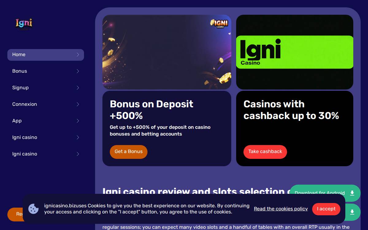 igni casino website preview