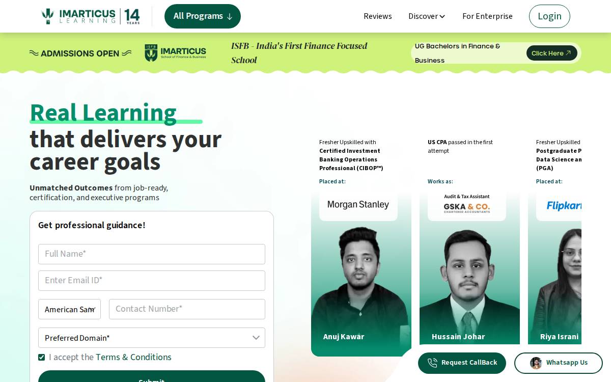 Imarticus Learning website preview