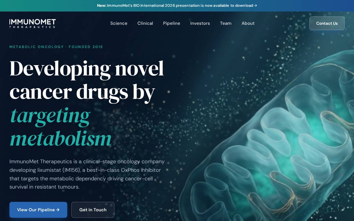 Immunomet Therapeutics website preview