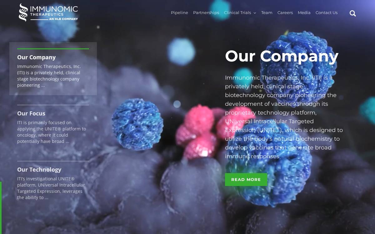 Immunomic Therapeutics website preview