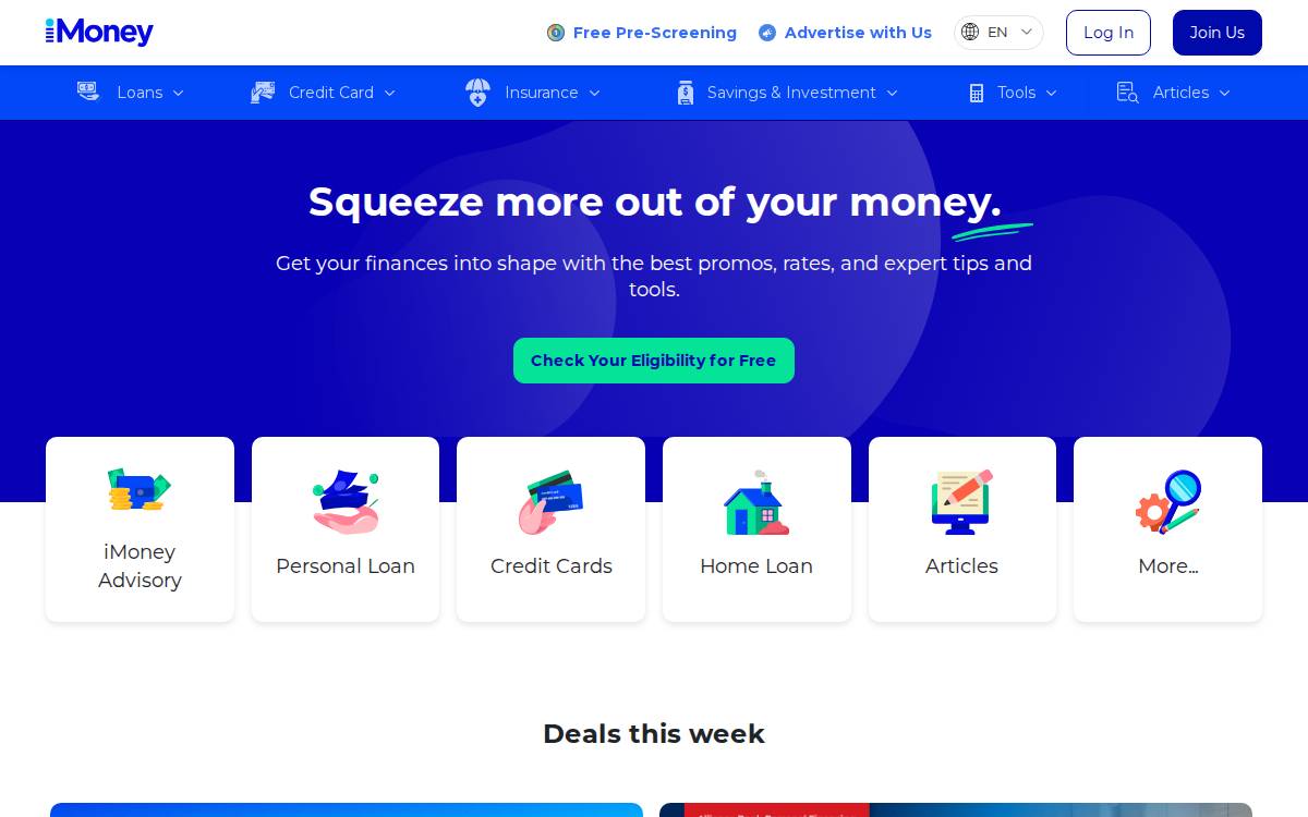 Imoney website preview