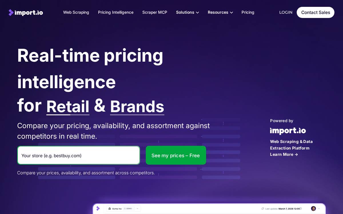 Import.io , website preview