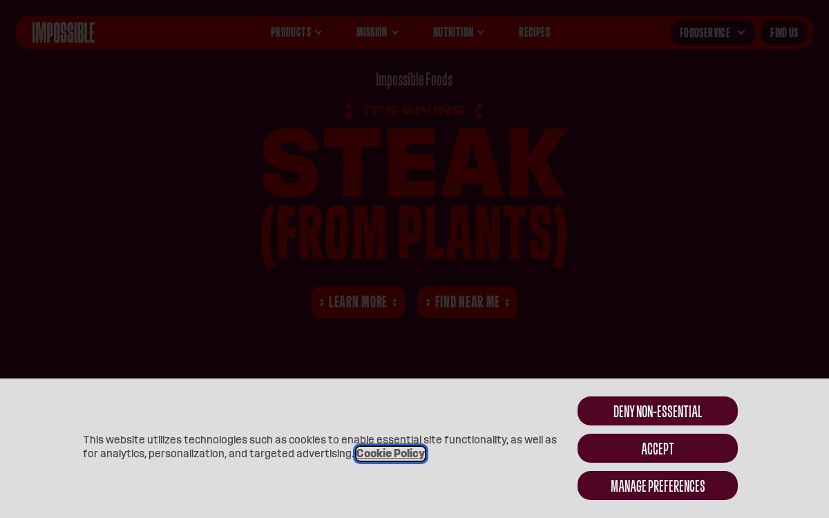Impossible Foods website preview