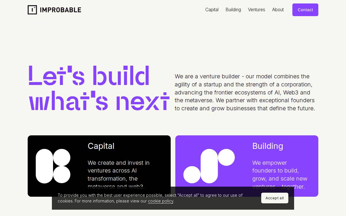Improbable website preview