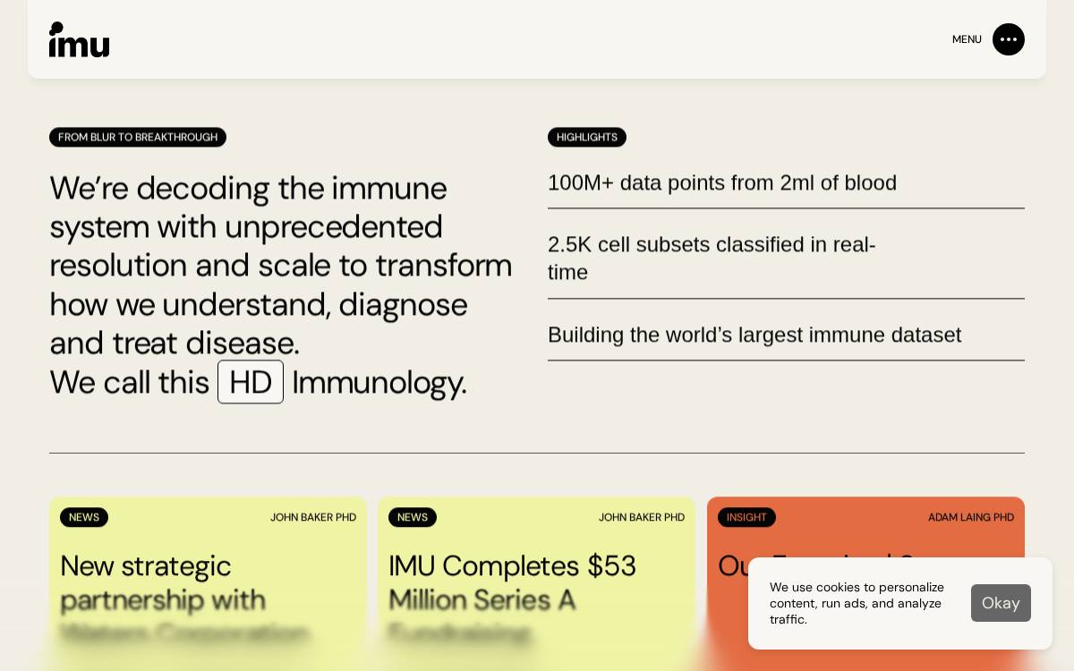 Imu Biosciences website preview