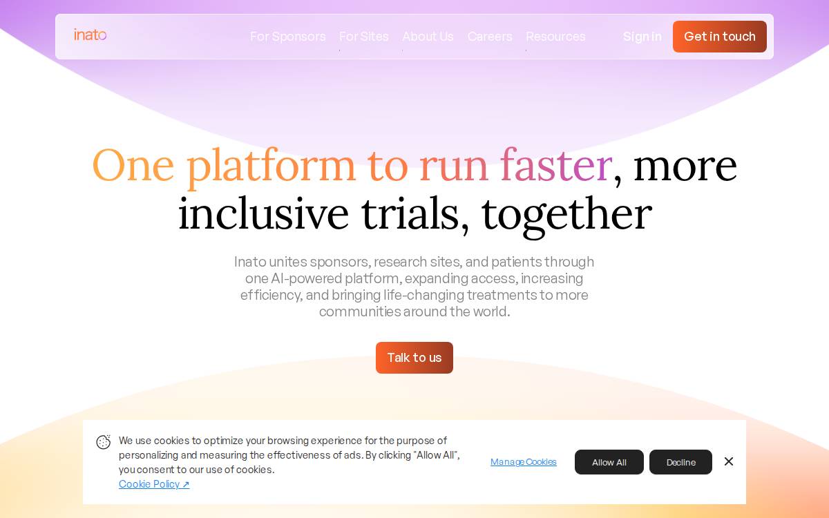 Inato Clinical trials platform website preview