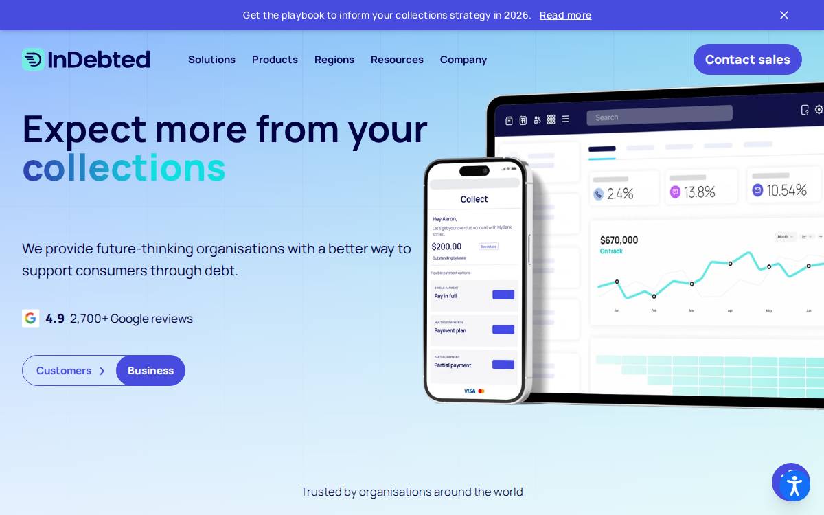 Indebted website preview