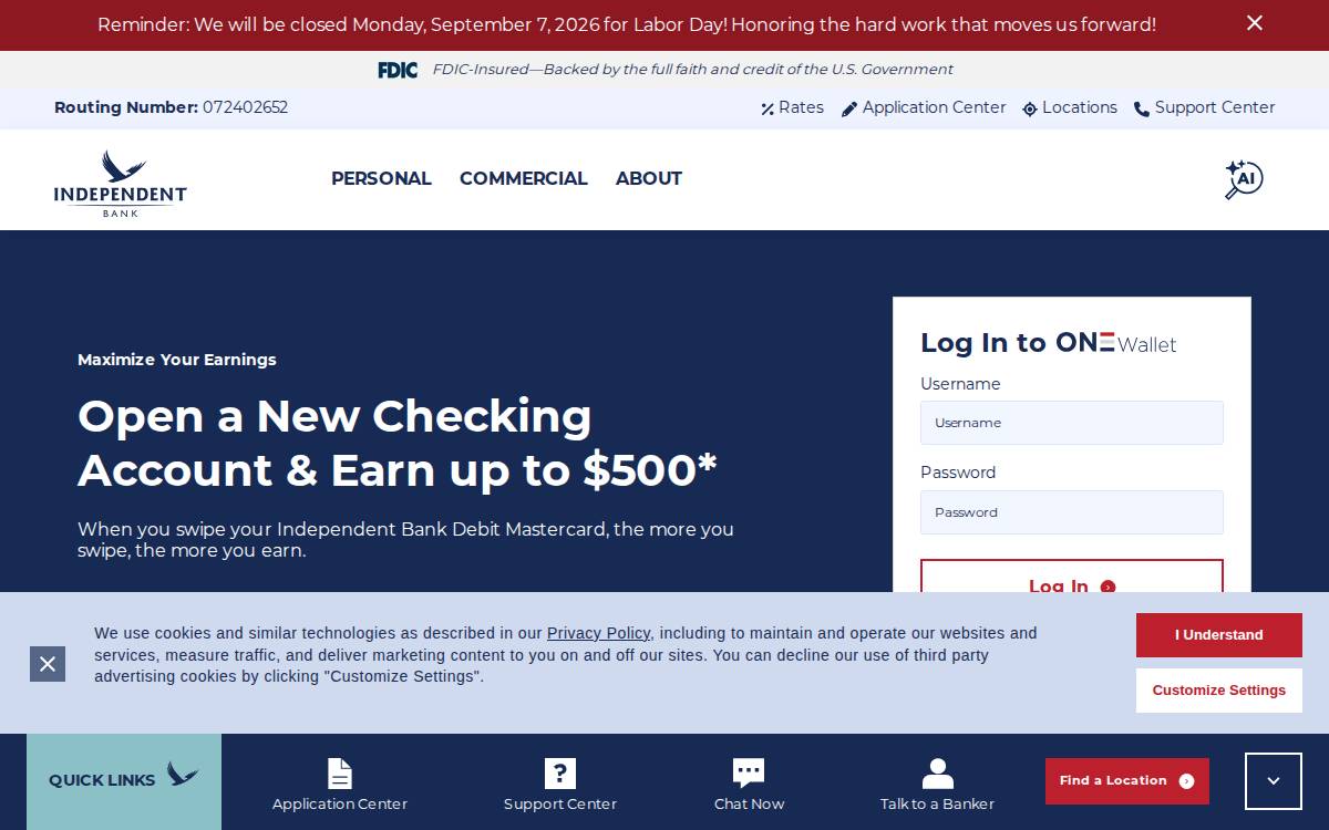 Independentbank website preview